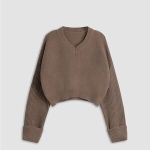 2 for the price of one—- Minimalism V Neck Pullover Sweater- caramel and ivory